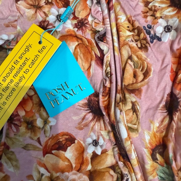 Posh Peanut Floral Footie in Pink and Brown 9-12 - Picture 3 of 5